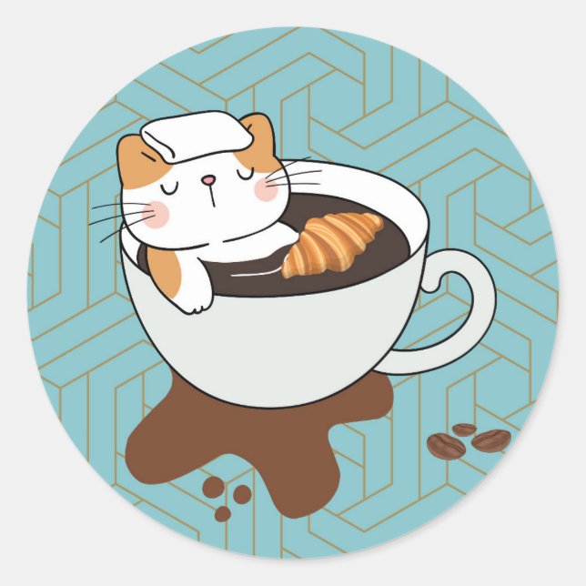 Koffekatt Spa Runt Klistermärke (Framsida)