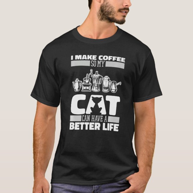 Koffekonstnär Cat Cafe Bean Caffeine Barista T Shirt (Framsida)