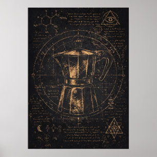 Koffemystikern, Mystisk Koffein Abstrakt Konst Poster