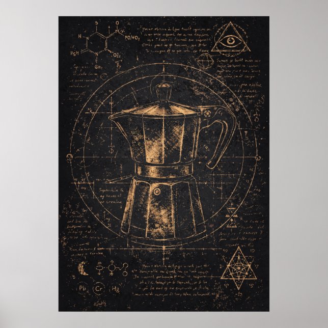 Koffemystikern, Mystisk Koffein Abstrakt Konst Poster (Framsidan)