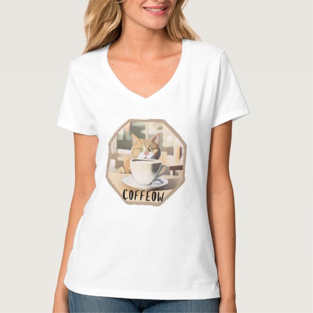 Koffeow Busy Cute Cat T Shirt (Framsida)