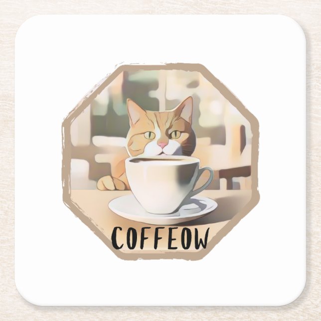 Koffeow Busy Cute Cat Underlägg Papper Kvadrat (Framsidan)