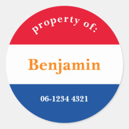 koffer sticker rood wit blauw met naam runt klistermärke