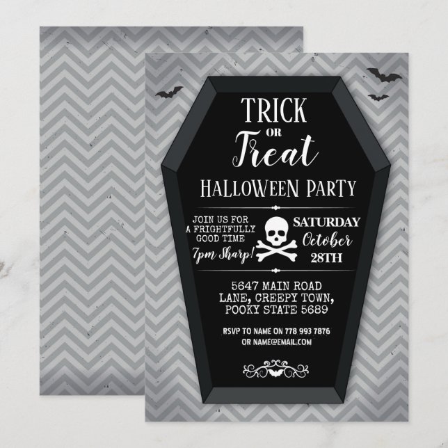 Koffin-Fladdermöss i Halloween fest Inbjudan (Fram/baksida)