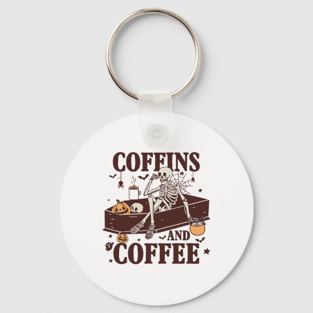 Koffiner och kaffe, funny Skeleton Halloween Nyckelring (Framsida)