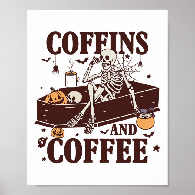 Koffiner och kaffe, funny Skeleton Halloween Poster (Framsidan)