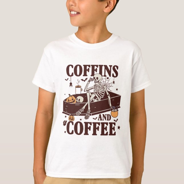 Koffiner och kaffe, funny Skeleton Halloween T Shirt (Framsida)