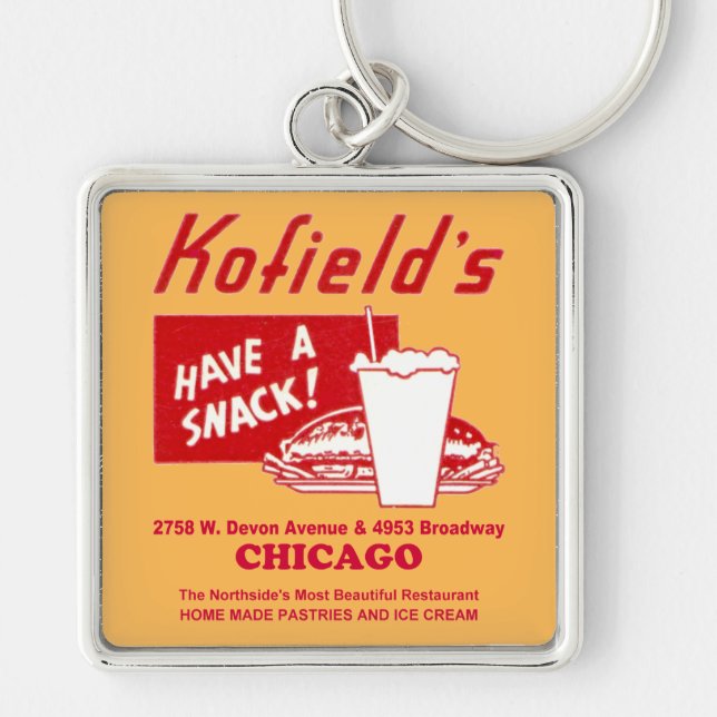 Kofield's Restaurang, Chicago Fyrkantig Silverfärgad Nyckelring (Framsidan)