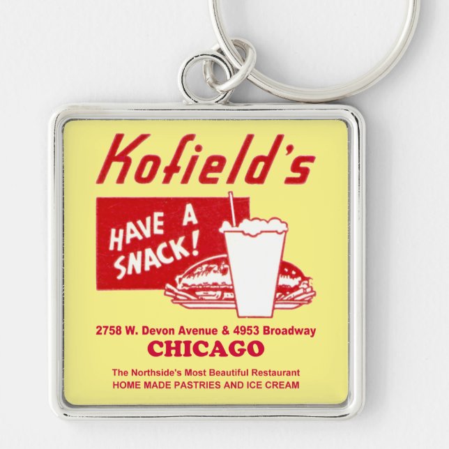 Kofield's Restaurang, Chicago Fyrkantig Silverfärgad Nyckelring (Framsidan)