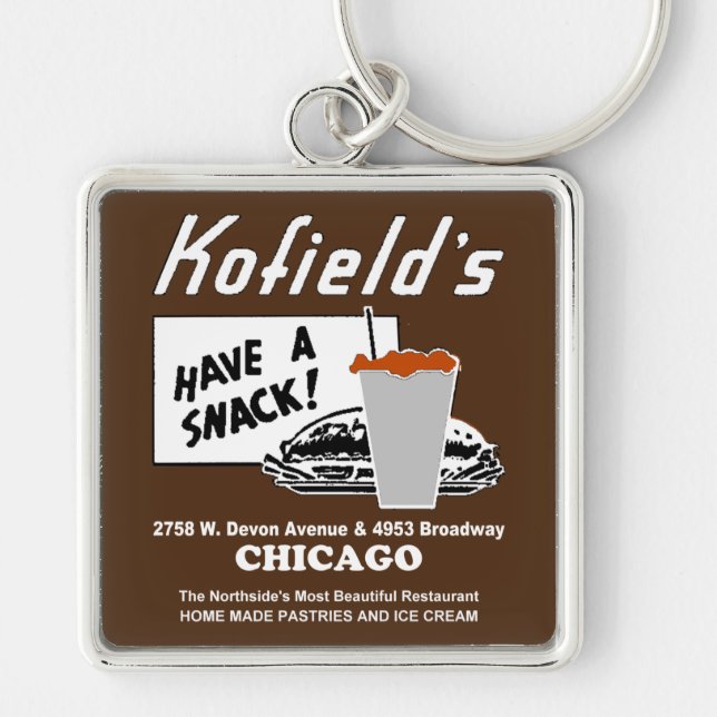 Kofields Restaurant, Chicago Fyrkantig Silverfärgad Nyckelring (Framsidan)