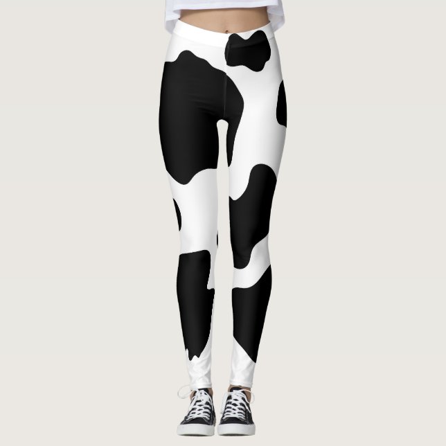 Kofläckar Tryck Svart & Vitt Leggings (Framsida)