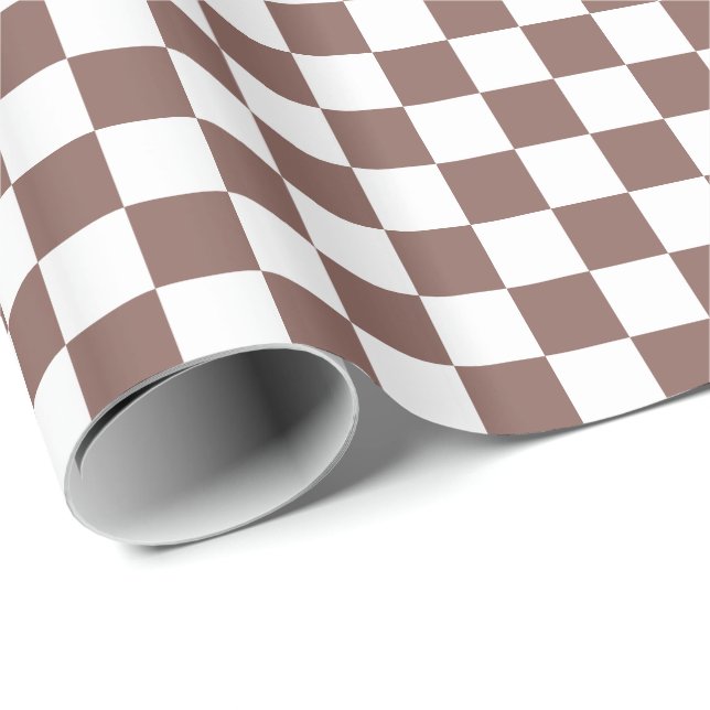 Kognakbruna och vita schackrutiga rutor presentpapper (Rullad Hörn)