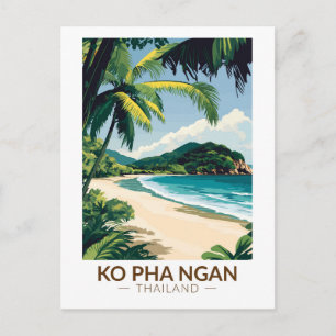 Koh Pha Ngan Thailand Travel Art Vintage Vykort