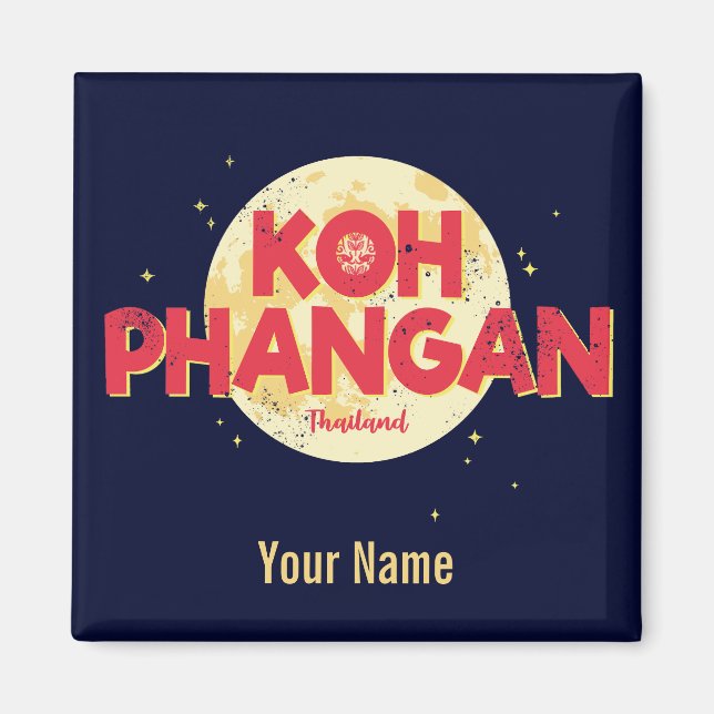 Koh Phangan med måne vintage (Thailand) Magnet (Framsidan)