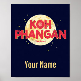Koh Phangan med måne vintage (Thailand) Poster
