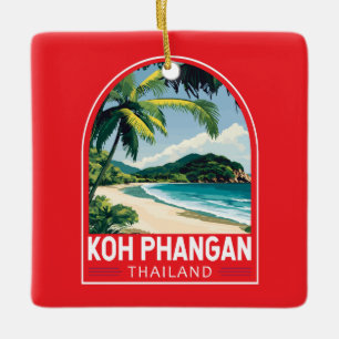 Koh Phangan Thailand Travel Art Emblem Julgransprydnad Keramik