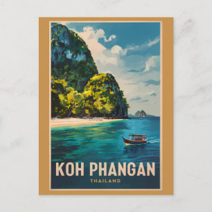 Koh Phangan Thailand Travel Art Vintage Vykort