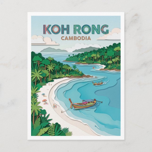Koh Rong Long Set Beach Kambodja Vykort (Framsida)