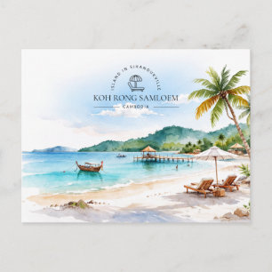 Koh Rong Samloem Kambodja   Akvarell Landskap Helg Vykort