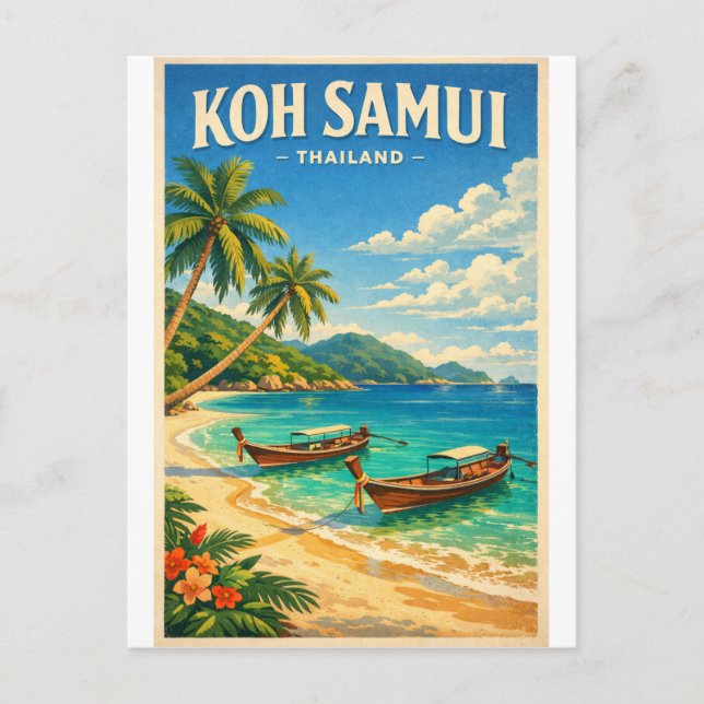 Koh Samui-ön, Thailand retro Vykort (Framsida)