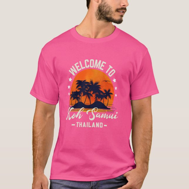 Koh Samui Thailand Sunset Beach Handflatan Träd Pa T Shirt (Framsida)