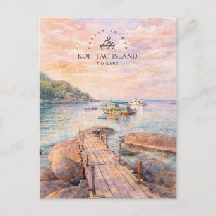 Koh Tao, Ö, Thailand Souvenir i akvarell Helg Vykort