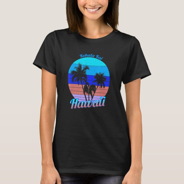 Kohala Kai Hawaii Retro Tropical Handflatan Träd V T Shirt (Framsida)