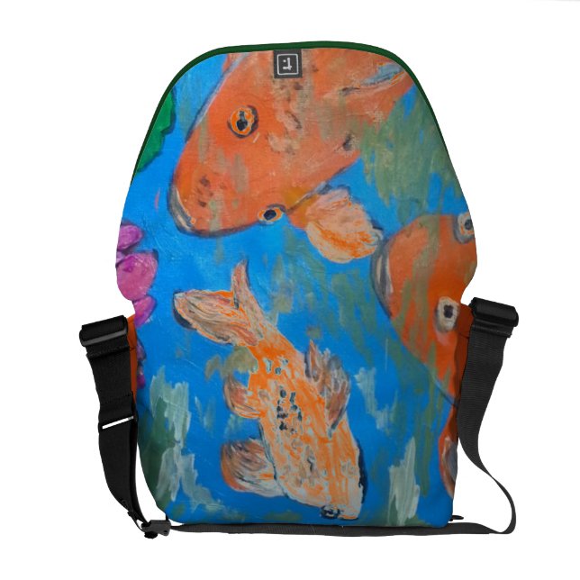 Koi Amongst lotusblommamessenger bag Messenger Bag (Öppen Baksida)