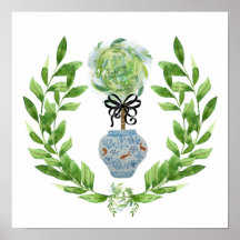 Koi Blue and White Ginger Jar Art Print Poster