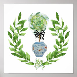 Koi Blue and White Ginger Jar Art Print Poster