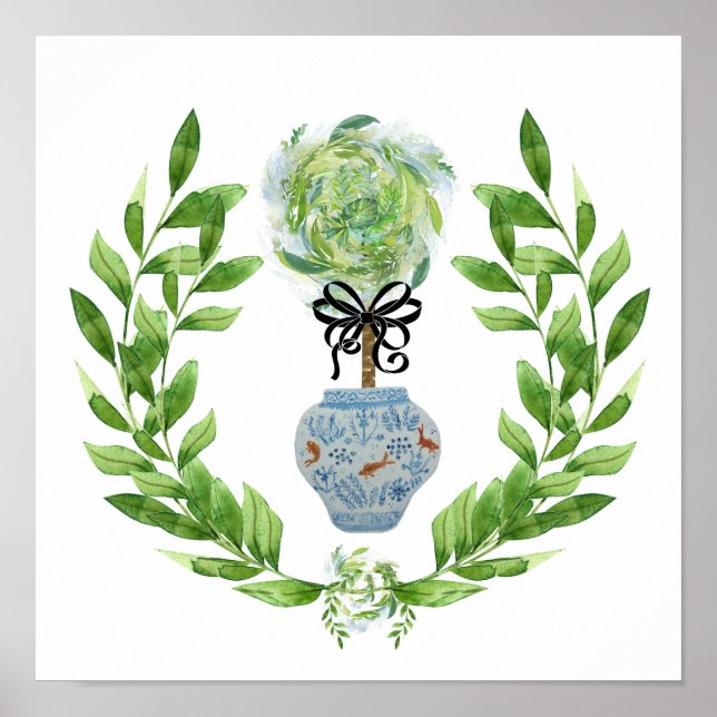 Koi Blue and White Ginger Jar Art Print Poster (Framsidan)
