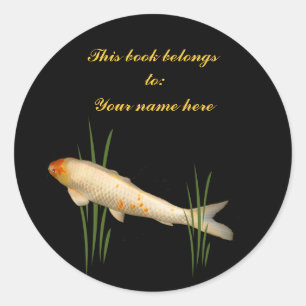 Koi Bookplate Runt Klistermärke