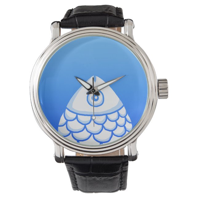 Koi Carp Fish Chinoiserie Chic Blue White Armbandsur (Framsida)