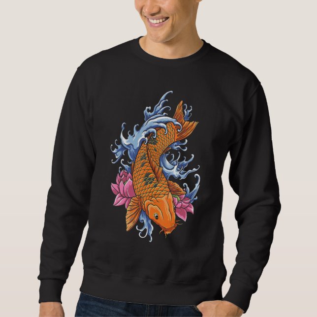 Koi Carp Fish Graphic Koi Fish Flower Lång Ärmad Tröja (Framsida)