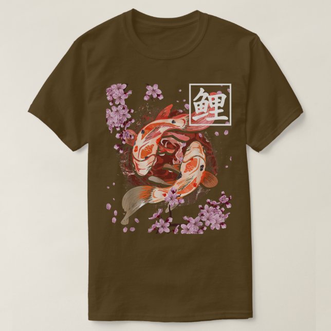 Koi Carp Fish Japansk Sakura Cherry Blommar för K T Shirt (Design framsida)