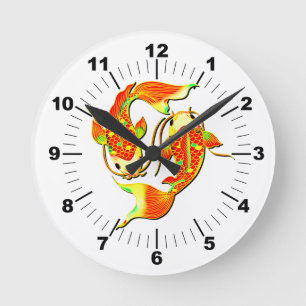 Koi Carp Fish Orange Grönt on Rund Klocka
