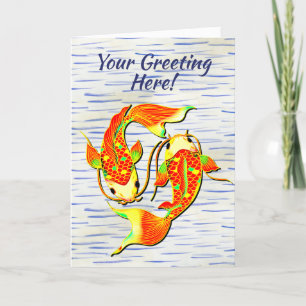 Koi Carp Fish Orange Grönt on Tack Kort