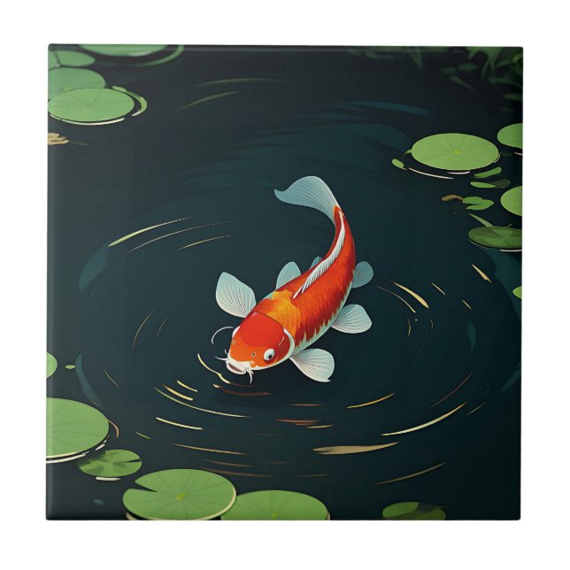 Koi Carp Lotus Pond Serenity Kakelplatta (Framsidan)