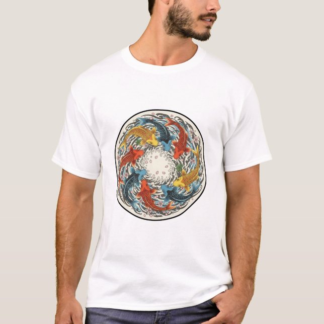 Koi Circle Floral Vortex T Shirt (Framsida)