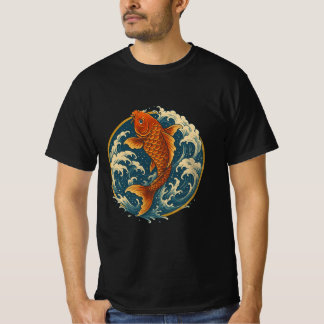 Koi Climbing the Waterfall – Japanese Art Circle D T Shirt