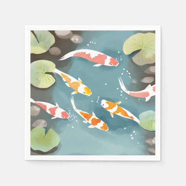 Koi-damm akvarell | Vacker fisk-målning Pappersservett (Framsidan)