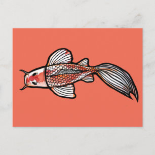 Koi damm konst Kois fisk mönster röd calico koi Vykort