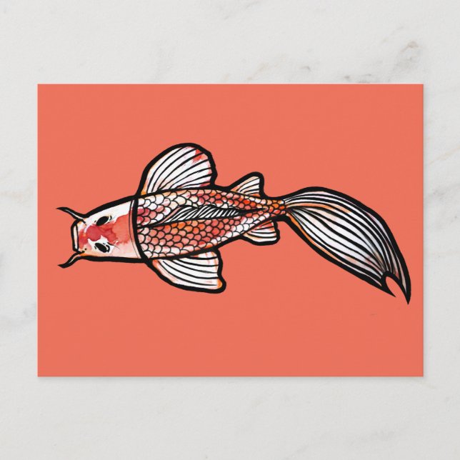 Koi damm konst Kois fisk mönster röd calico koi    Vykort (Framsida)