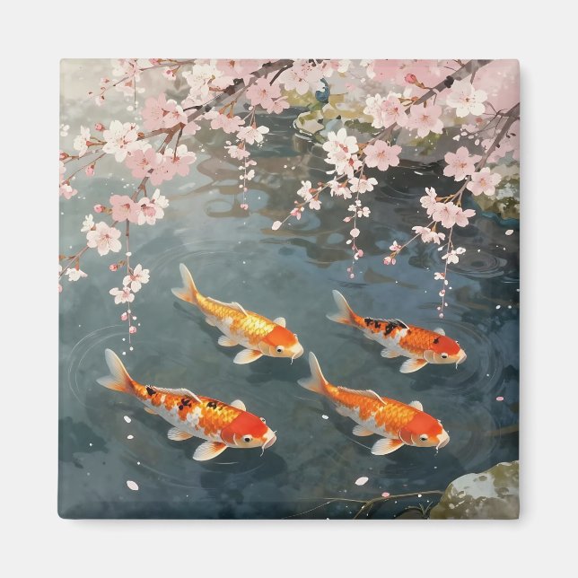 Koi-damm Körsbärsblom Serenitet Magnet (Framsidan)