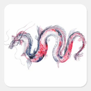Koi drake fyrkantigt klistermärke