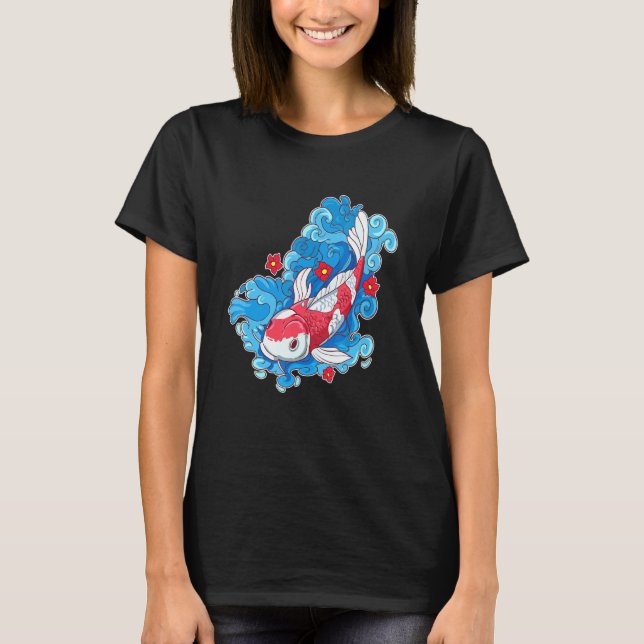 Koi Fish and Flowers Japansk karp T Shirt (Framsida)