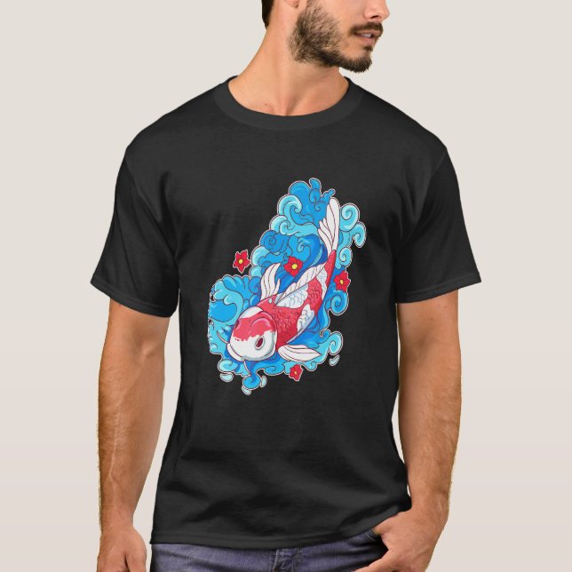Koi Fish and Flowers Japansk karp T Shirt (Framsida)