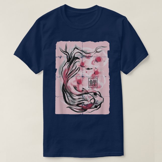 Koi Fish Animals Sakura Flowers T Shirt (Design framsida)