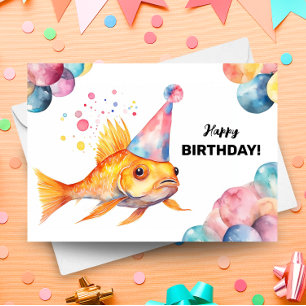 Koi Fish Balloons and Party Hat Goldfish Birthday Kort