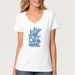Koi Fish Bland Blåa blommor Tee